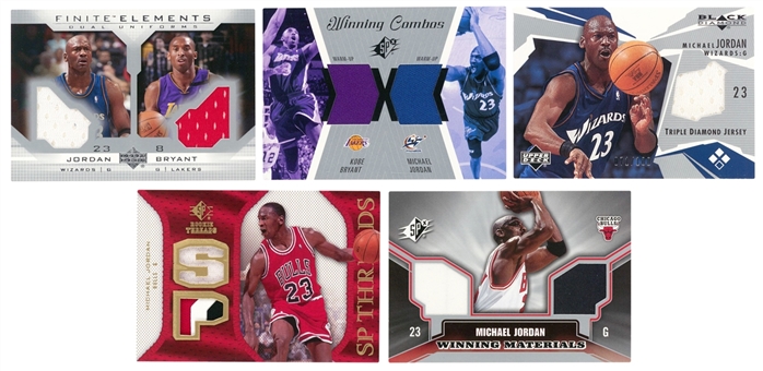 Lot of (5) Multi-Year Upper Deck Michael Jordan Jersey Patch Cards - Featuring Kobe Bryant & Michael Jordan Dual Patch Card